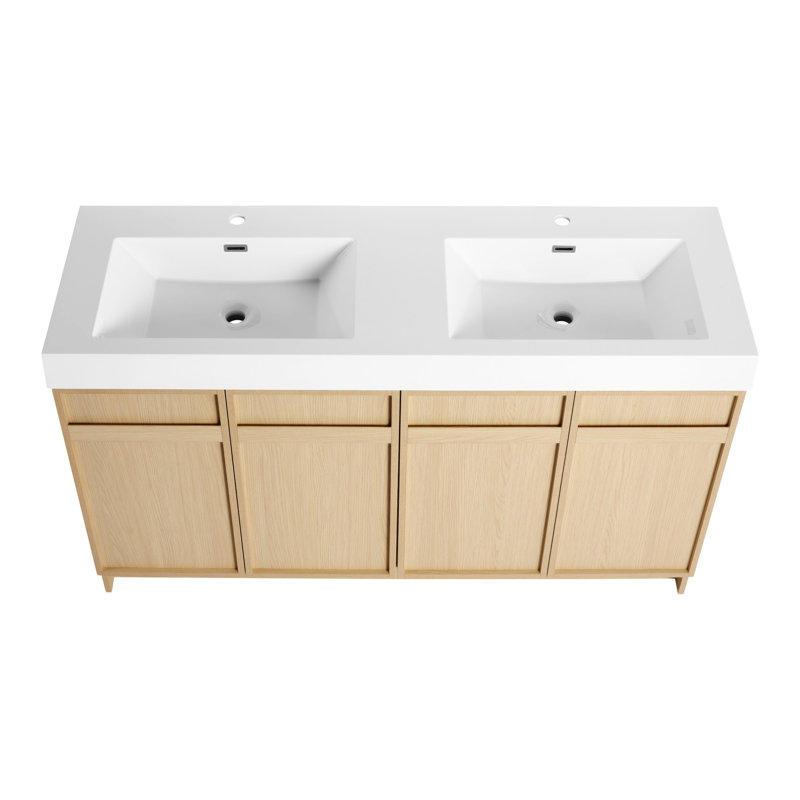 60" Freestanding Bathroom Vanity With  Double Resin Sink & 4 Soft-Close Cabinet Doors