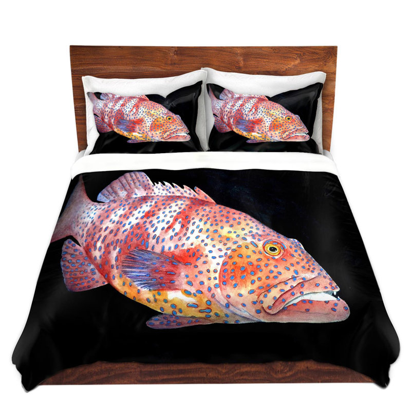 Ensemble de housse de couette poisson à vie en mer profonde, 1 housse + 2 taies très grand lit