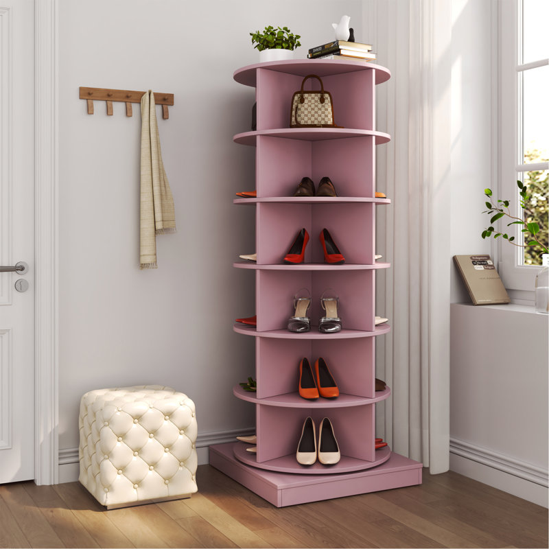 Pink Rotating Shoe Cabinet 6 Layers, Pink