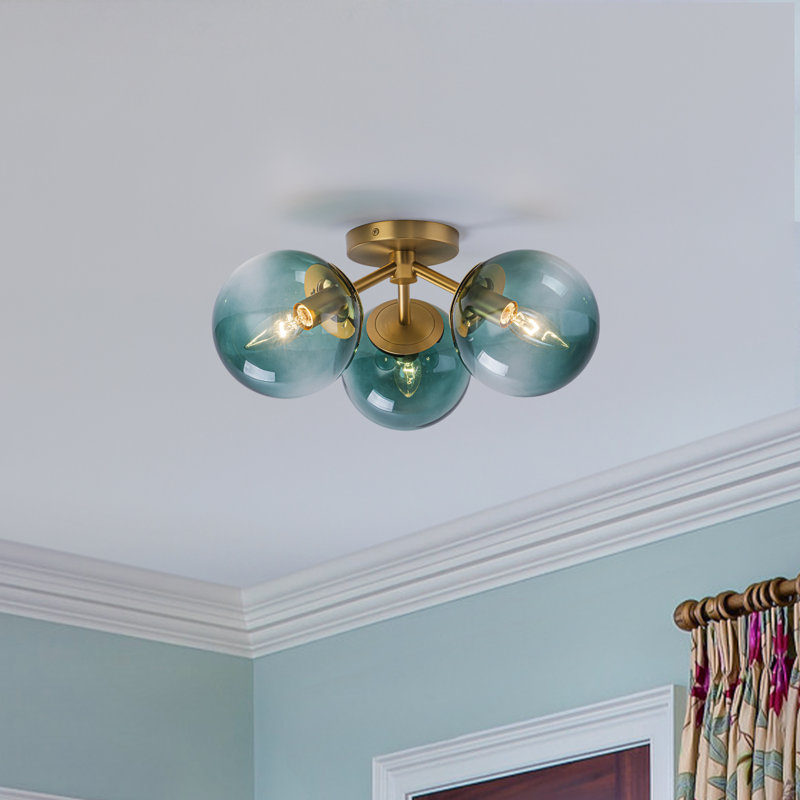 Plafonnier semi-encastré Pritee, Doré, H 7,1 po x l 18,12 po x P 18,12 po, Bleu