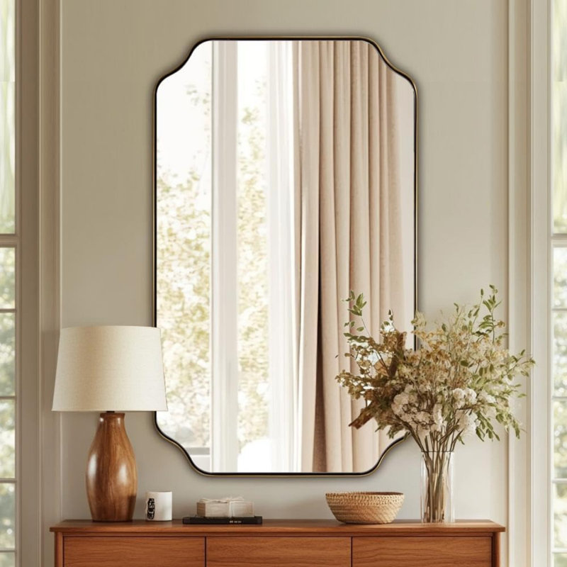Miroir de salle de bain Modern Cadre en acier inoxydable, Or brossé, 40 po x 24 po