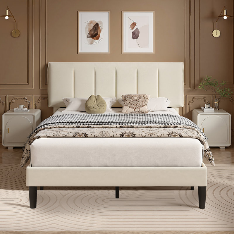 Amberrae Upholstered Bed, Beige