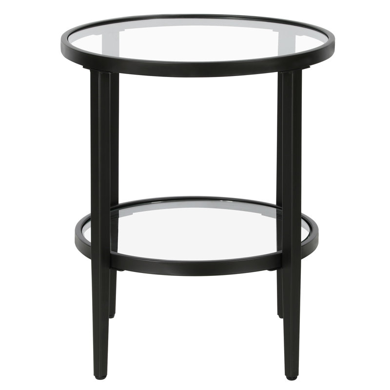 Hera Glass Top End Table, Blackened Bronze