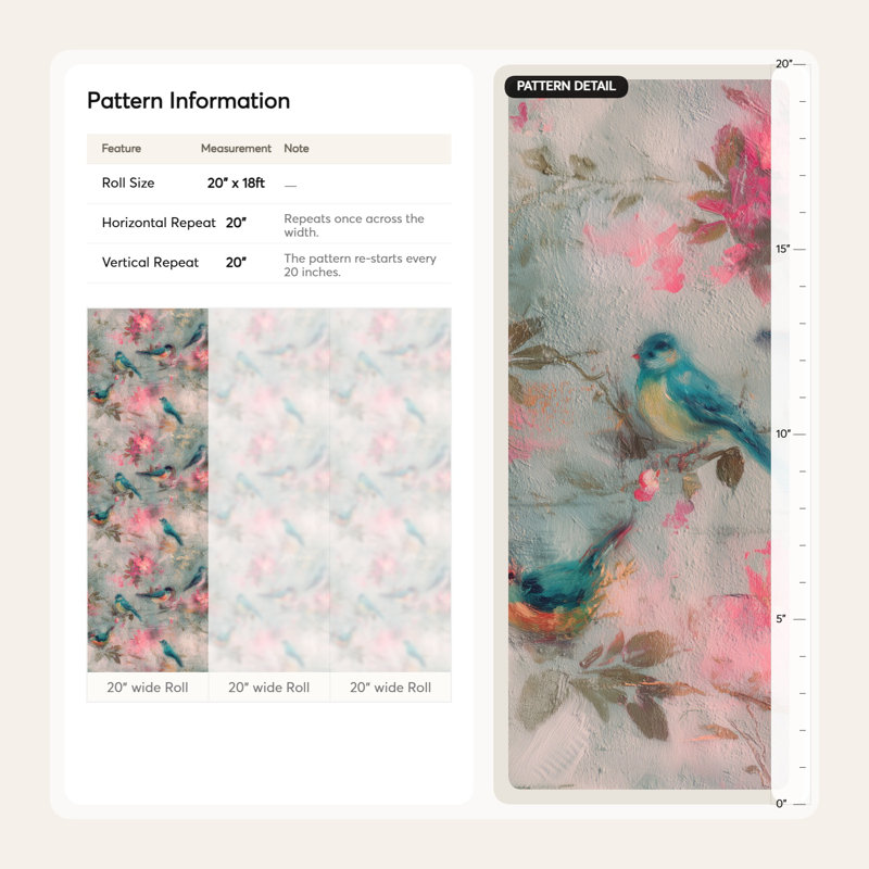 Papier peint oiseaux, fleurs, bleu sarcelle, bleu sarcelle, Non tissé, non collé