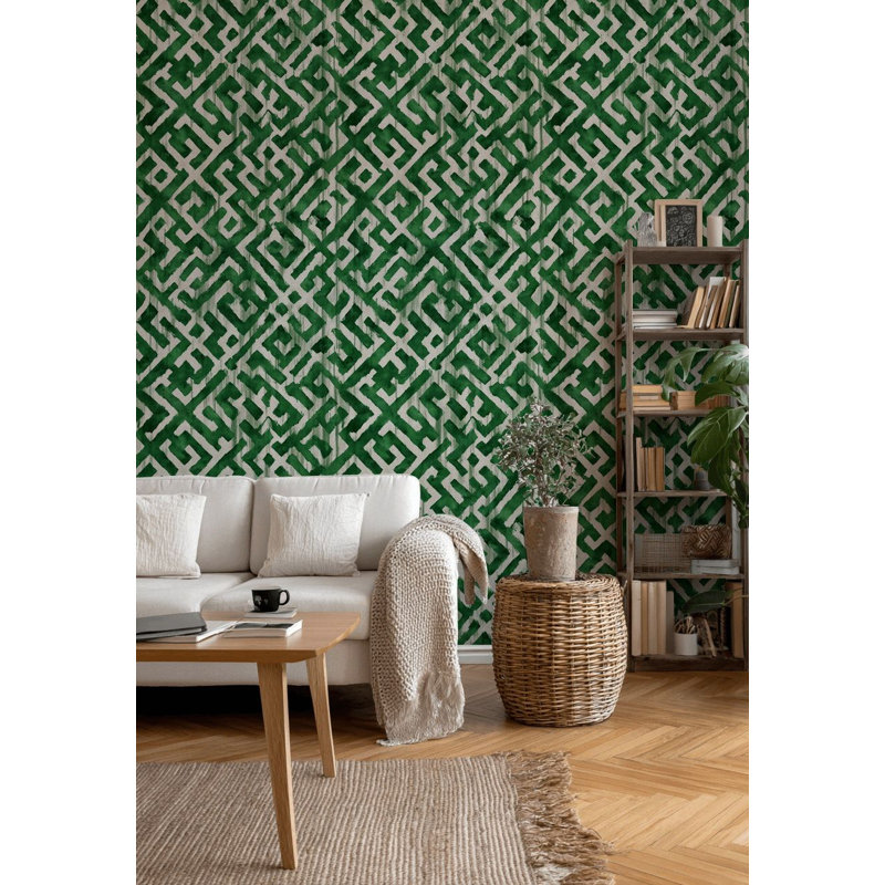 Papier peint géométrique vert avec aquarelle