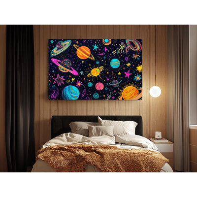 Colorful Cosmic Doodle of Planets on High-Quality Canvas Print - Handcrafted Wall Decor - Stylish Art - Gift - Wall Decor