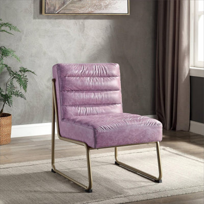 Chaise avec accoudoirs décorative, base de traîneau en métal véritable rose chaud pour le salon et la salle à manger