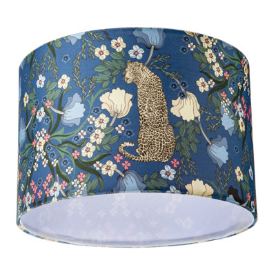 20 cm H Round Velvet Lamp Shade ( No Direct Attachment Method ) in Blue