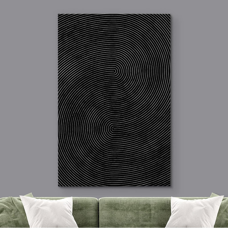 Impression sur toile, motif géométrique noir, vague abstraite, minimaliste, mid-century, H 18 po x l 12 po, Toile tendue
