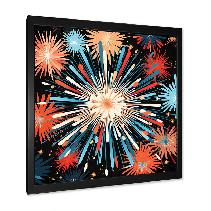 Feux d'artifice bleu et jaune - art mural, H 16 po x l 16 po x P 1 po, Cadre simple noir