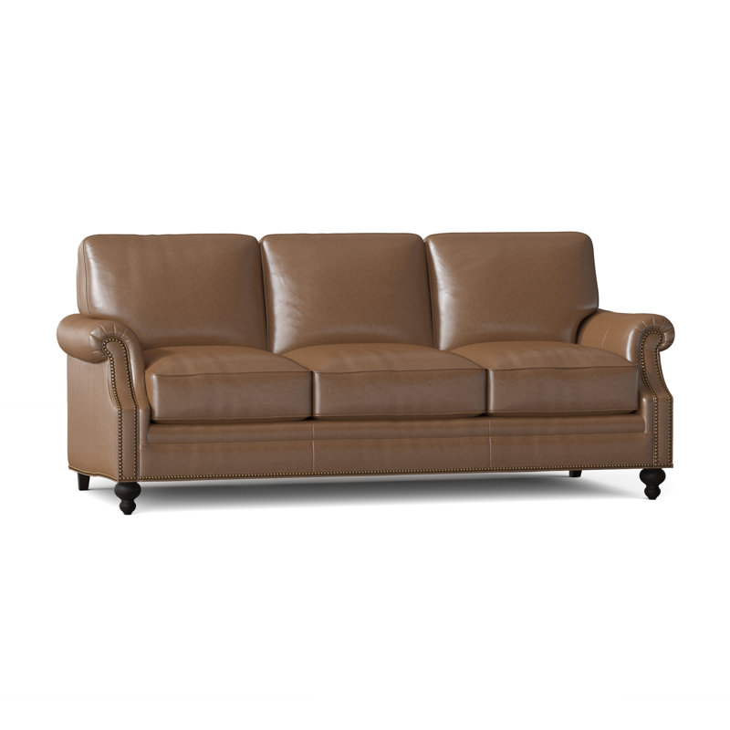 West Sofa, Aline Fumo Genuine Leather, Cobblestone, French Natural