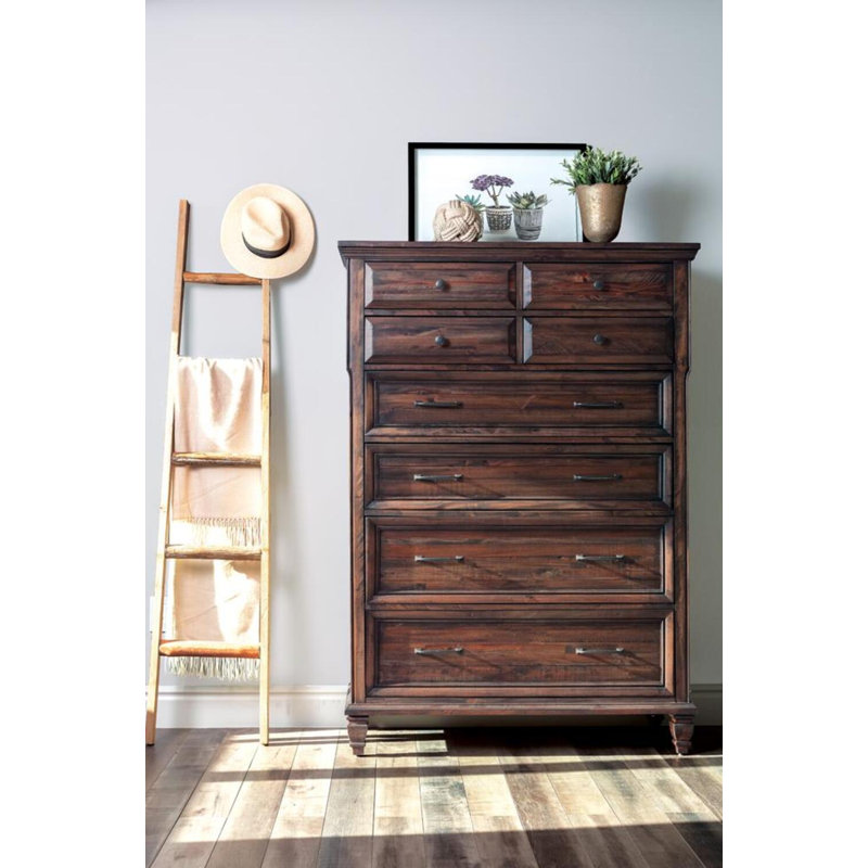 Commode 8 tiroirs l 44 po, Brun Bruni vieilli