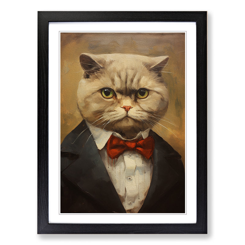 Cat Modern - Single Picture Frame Print on Wood, Black Framed, 46cm H x 34cm W x 2cm D