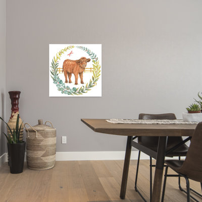 Baby Highland Cow Wreath 1 Piece Wrapped Canvas Wall Art