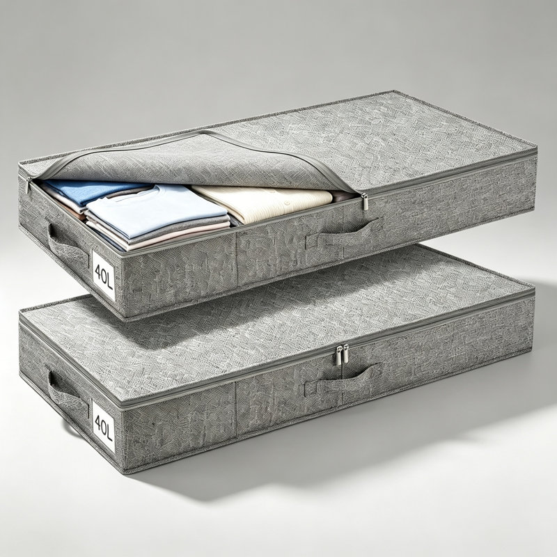 2pk 12cm Underbed Storage Boxes with Zipped Lids