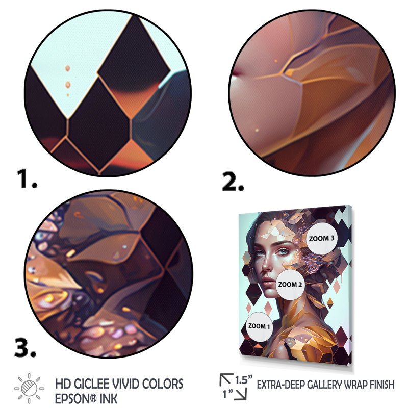 " Crystal Hexagon Woman II ", Black Closed Corner Framed Canvas, 20" H x 12" W x 1" D