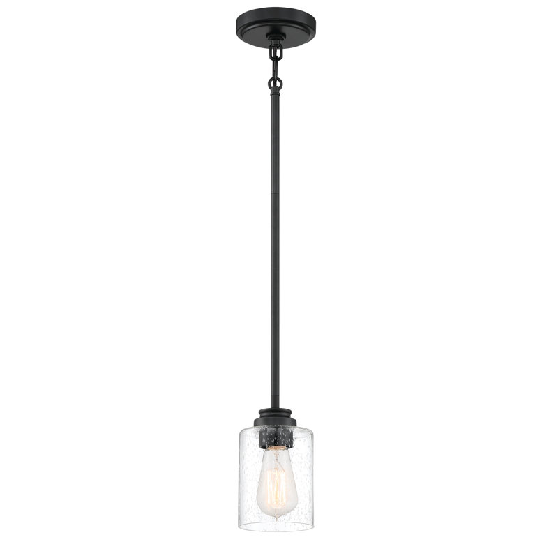 Luminaire suspendu cylindrique à 1 lumière , Martelée transparente, Dos plat