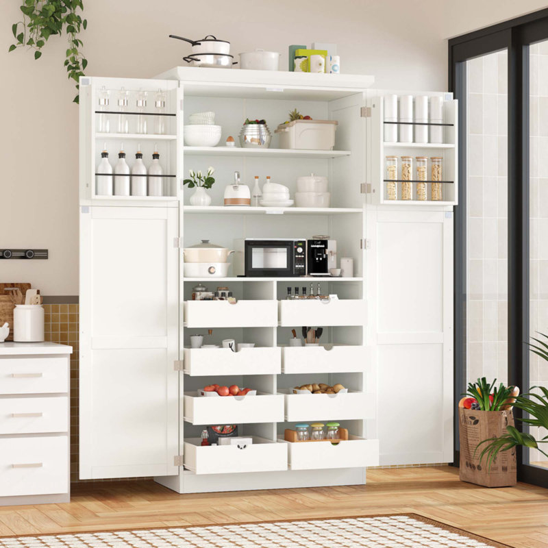 Garde-manger autoportant 35,5 po x 17,6 po x 70,9 po, Blanc / Doré