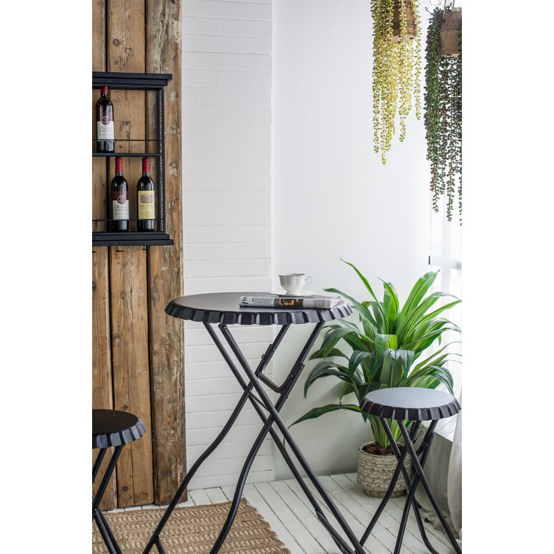 Stowable Side Table and Two Seats - 57.5" x 23.5" x 40" - Black