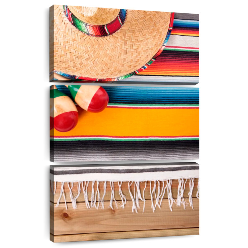 Abarca Sombrero Serape et Maracas, H 32 po x l 20 po