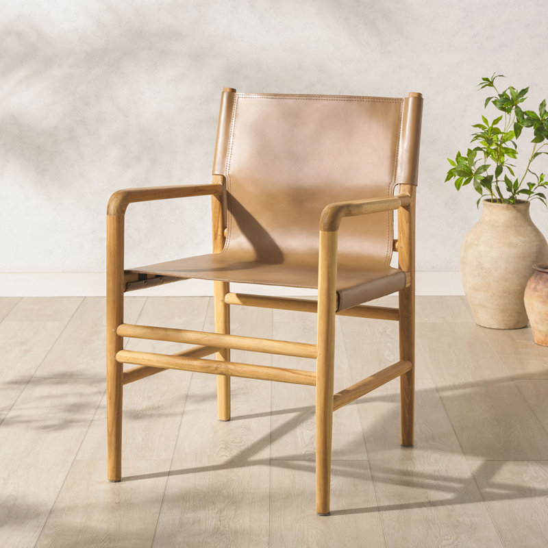 Cassaphina Leather Upholstered Arm Chair, Natural, Brown