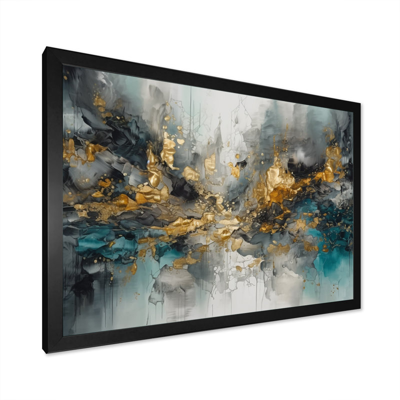 Gris, or moderne abstrait contemporain I - art mural abstrait en marbre, Cadre photo noir, H 30 po x l 40 po x P 1,5 po