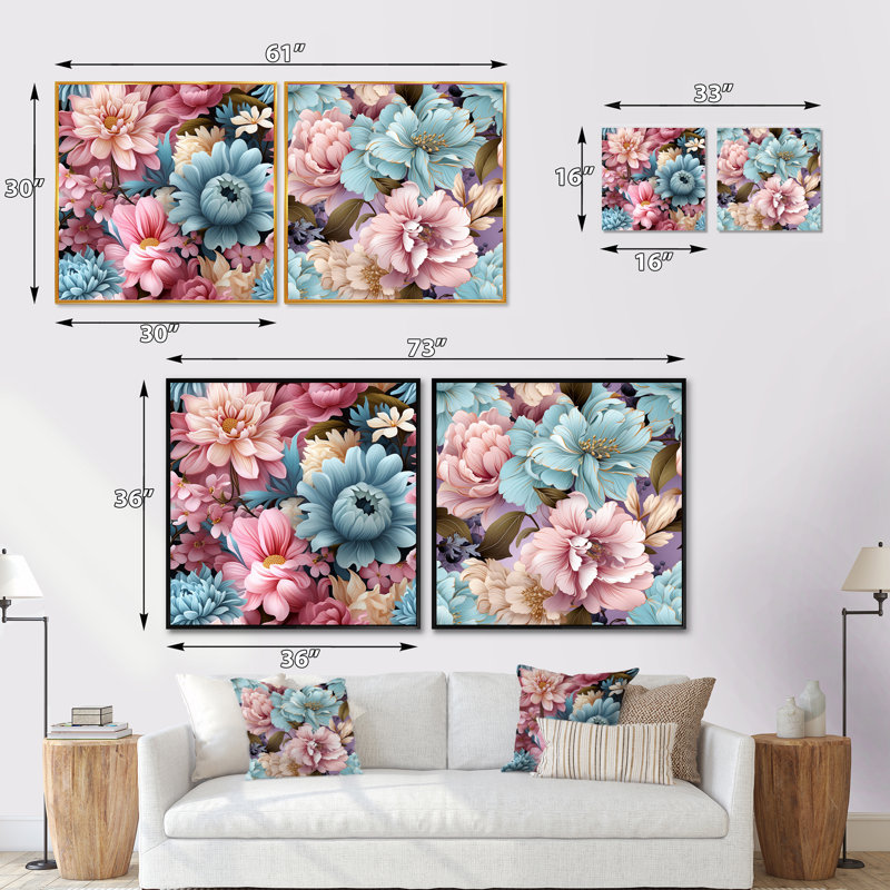 Annaelle - Ensemble de 2 collages carrés floraux, Cadre flottant brun, H 16 po x l 33 po