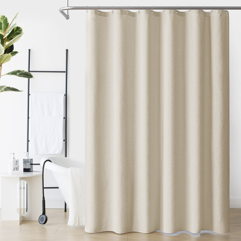 Linen Textured Shower Curtain and Hooks Set, Cream