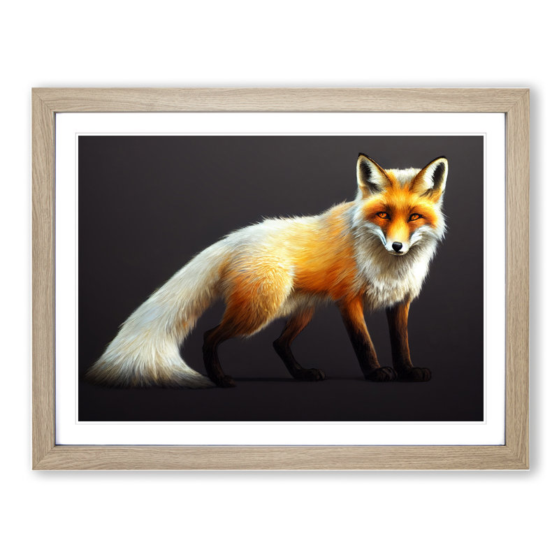 Ingenious Fox - Single Picture Frame Print, 46cm H x 64cm W x 2cm D, Oak