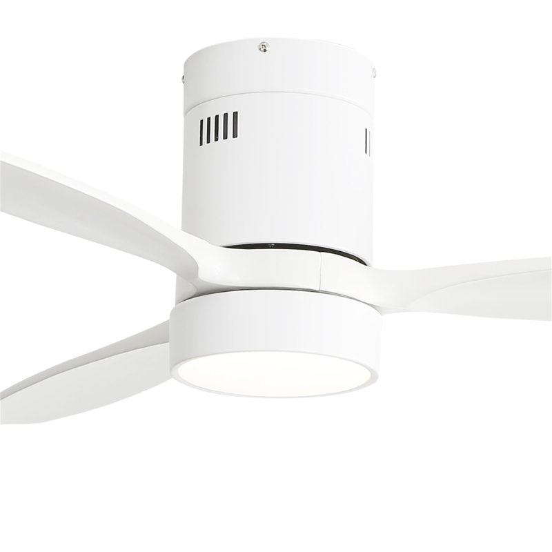 52 Inch Indoor Outdoor Ceiling Fan Solid Wood Fan Blade Noiseless Reversible Motor Remote Control With Light, White, White