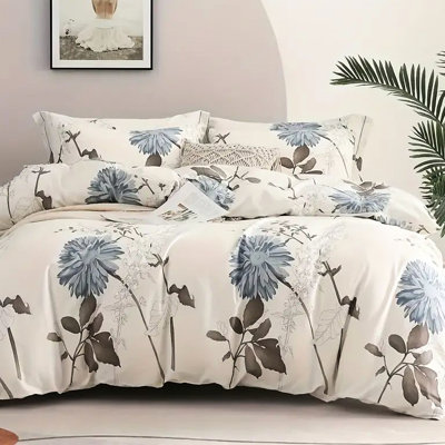 Housse de couette grande fleur grande taille, mélange de coton peau de nuage, avec renfort de bord, tissu boulochage, couleurs à faible saturation, teinture des plantes sécuritaire, housse de couleur blanc laiteux, douce et respirante