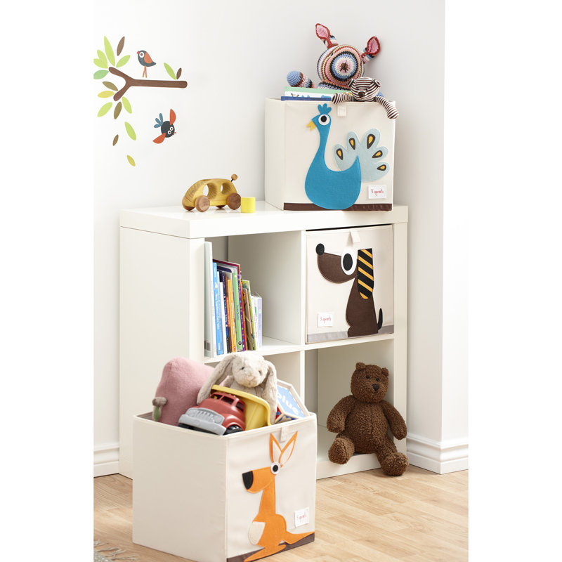 Blue Peacock Foldable Fabric Storage Cube for Kids