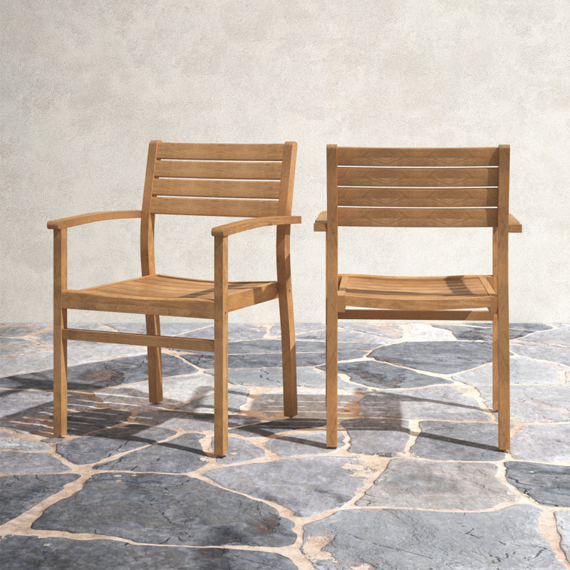 Giuliana Stacking 2pc FSC Solid Teak Patio Dining Armchair