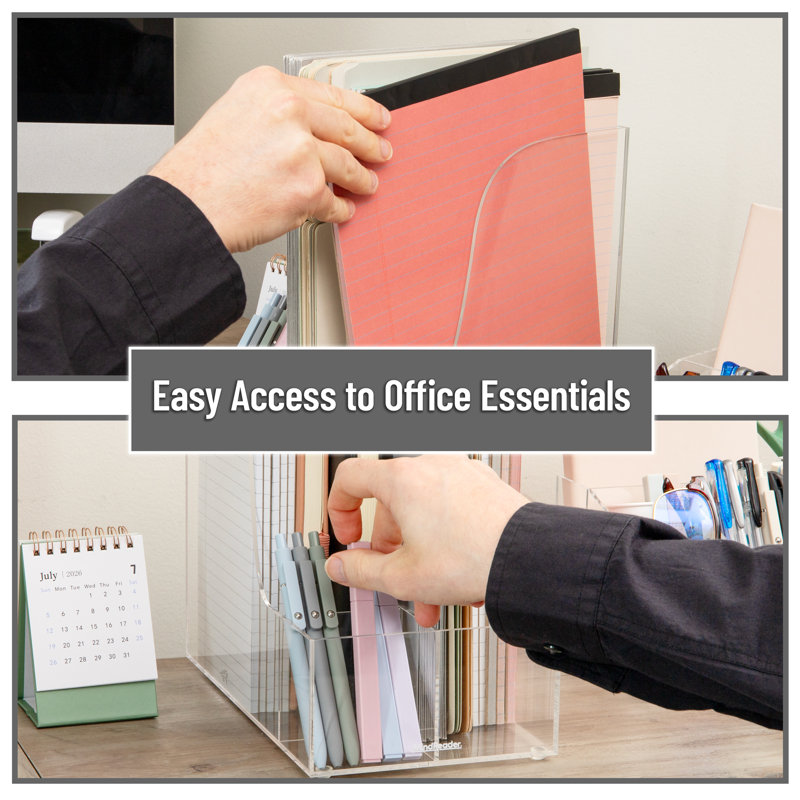  Vertical File Storage, Desktop Organizer, Magazine Holder, Office, Acrylic, 6"L x 11"W x 9.75"H