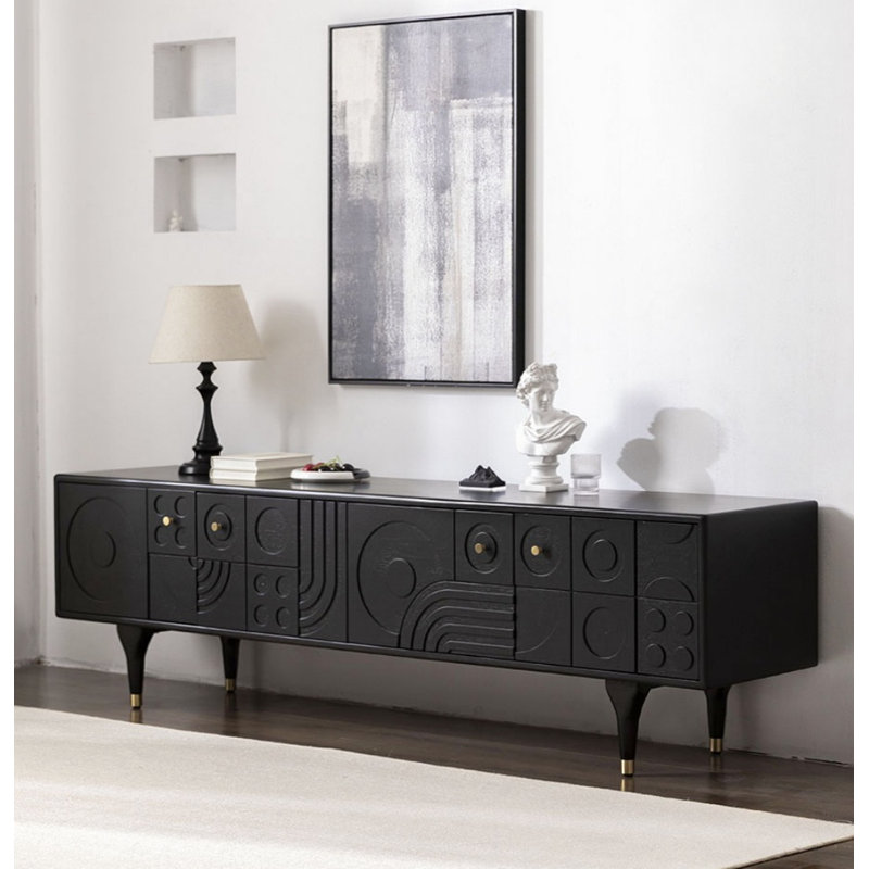Crédence de rangement en bois massif rétro noir 78,7 po