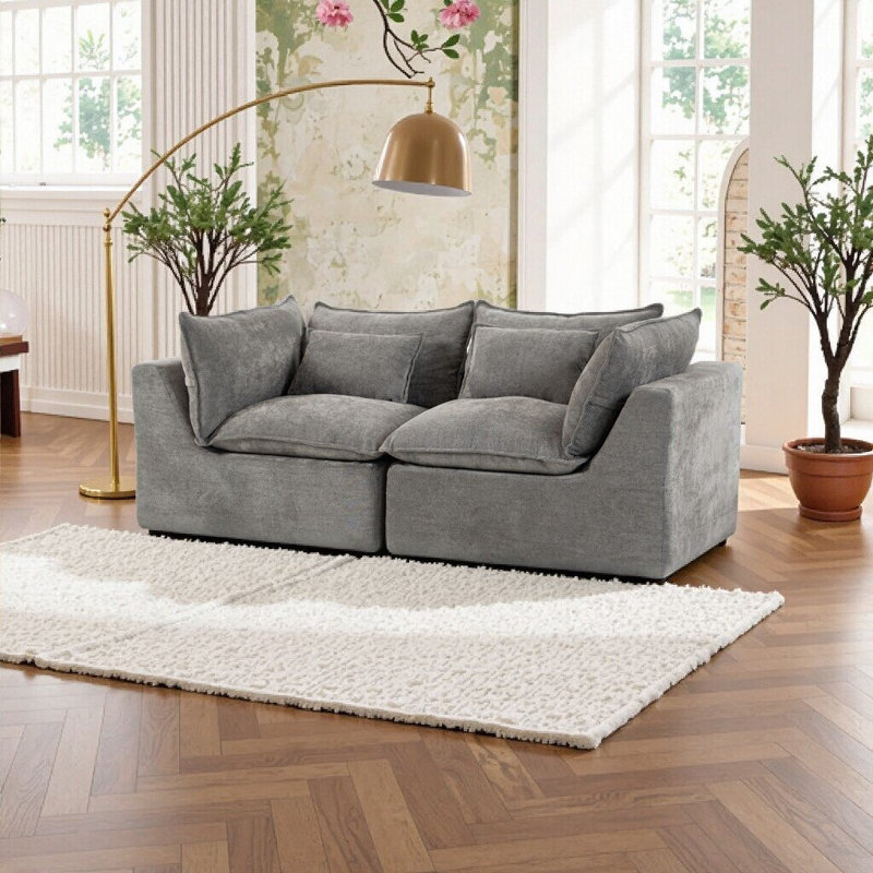 Ensemble de canapé modulaire surdimensionné avec sièges larges et profonds 74,8 po, velours gris antique, ensemble de salon 2 places