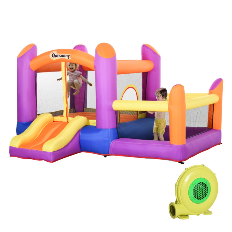 3-in-1 Kids Inflatable Bouncy Castle With Trampoline Slide Water Pool, 840d Oxford Bounce House With Blower For Ages 3-8, Multi-color 2.8x2.5x1.7m