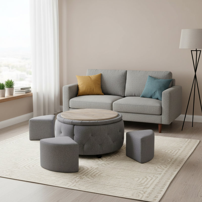 Repose-pieds rond standard de 13 po de largeur, Polyester gris foncé