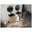 Meuble-lavabo autoportant de 60 po avec lavabo en céramique noire, finition blanc lustré et imitation chêne-129891882-129891883