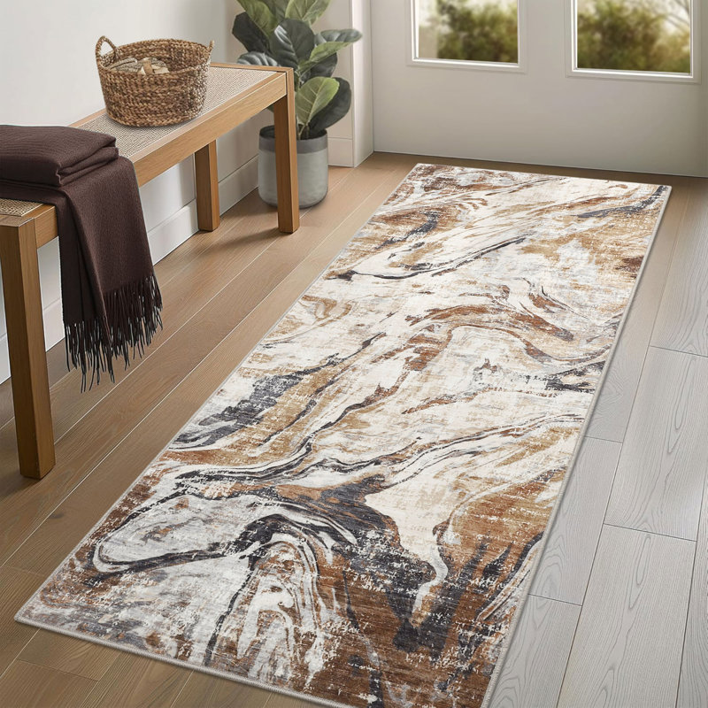 Tapis abstrait antidérapant pour salle de bain Randolph, Tapis de couloir 2 pi x 6 pi