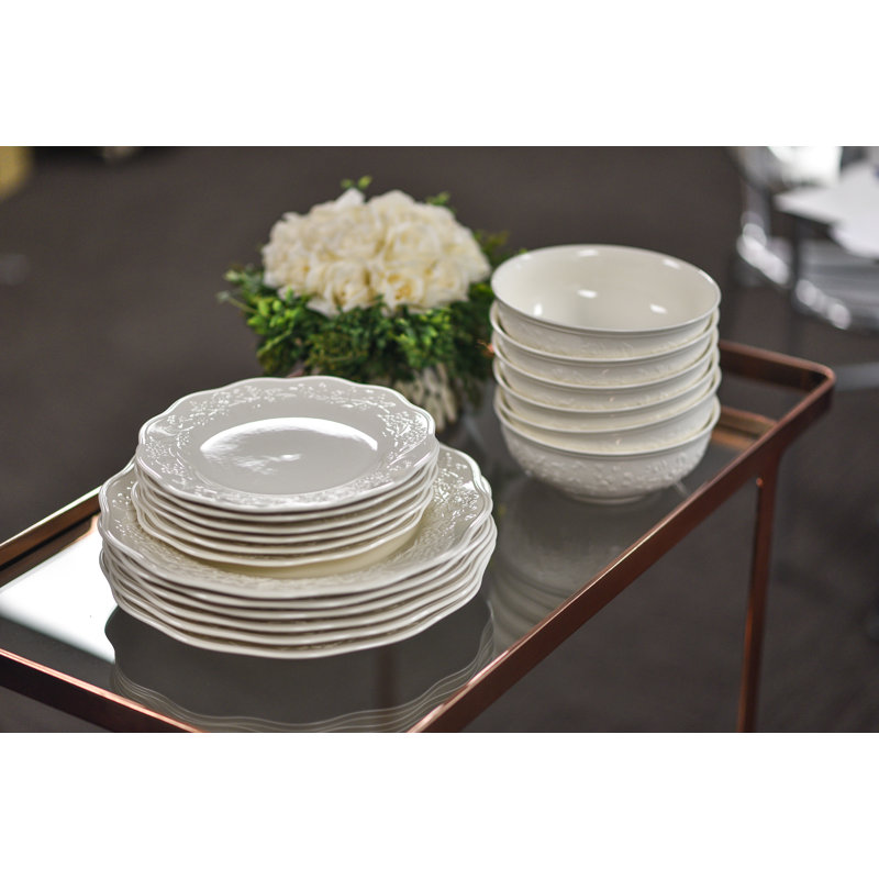 Beige Round Ceramic Dinner Plates, Set of 4