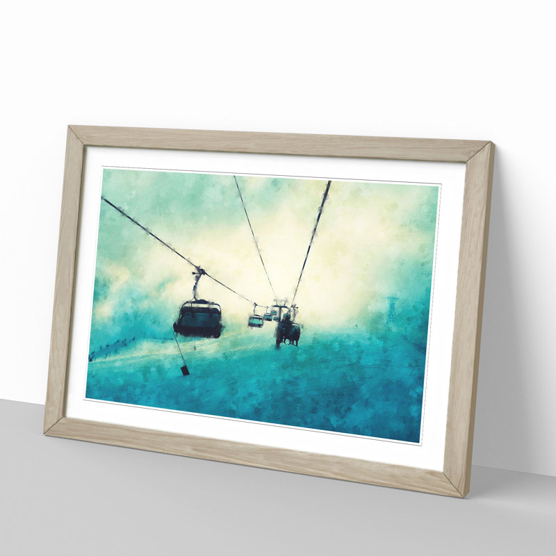 Ski Lift - Picture Frame Graphic Art, 36cm H x 48cm W x 2cm D, Oak Framed