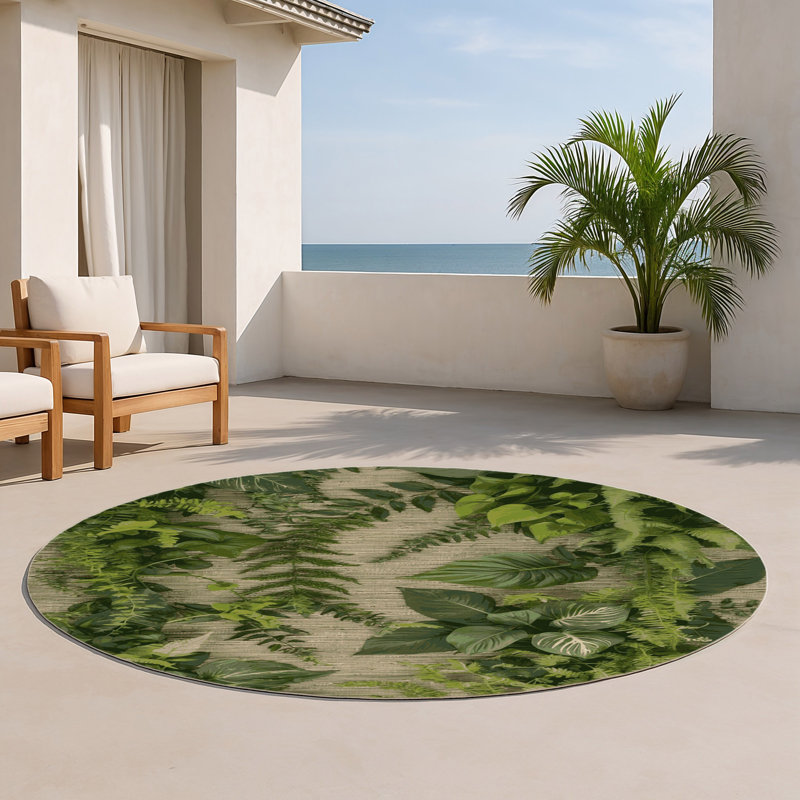 Tapis d'intérieur et d'extérieur vert Nature, Rond 5 pi