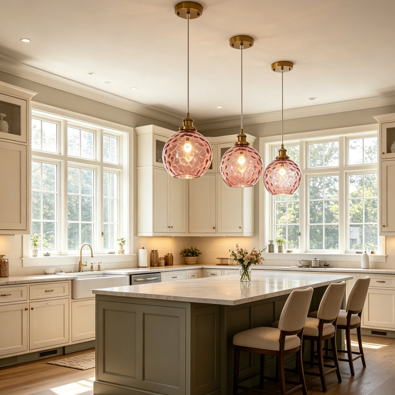  Joulane 1 - Light 8" Wide Modern Rustic Rose Red Globe Single Pendant Lights With Glass Shade, Farmhouse Kitchen Lighting with E26 Socket for Kitchen, Living Room, Dining Room