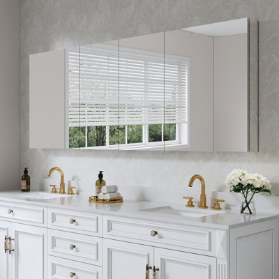 Armoire à pharmacie murale pour salle de bain encastrée ou en surface 30 "avec tablettes réglables en verre