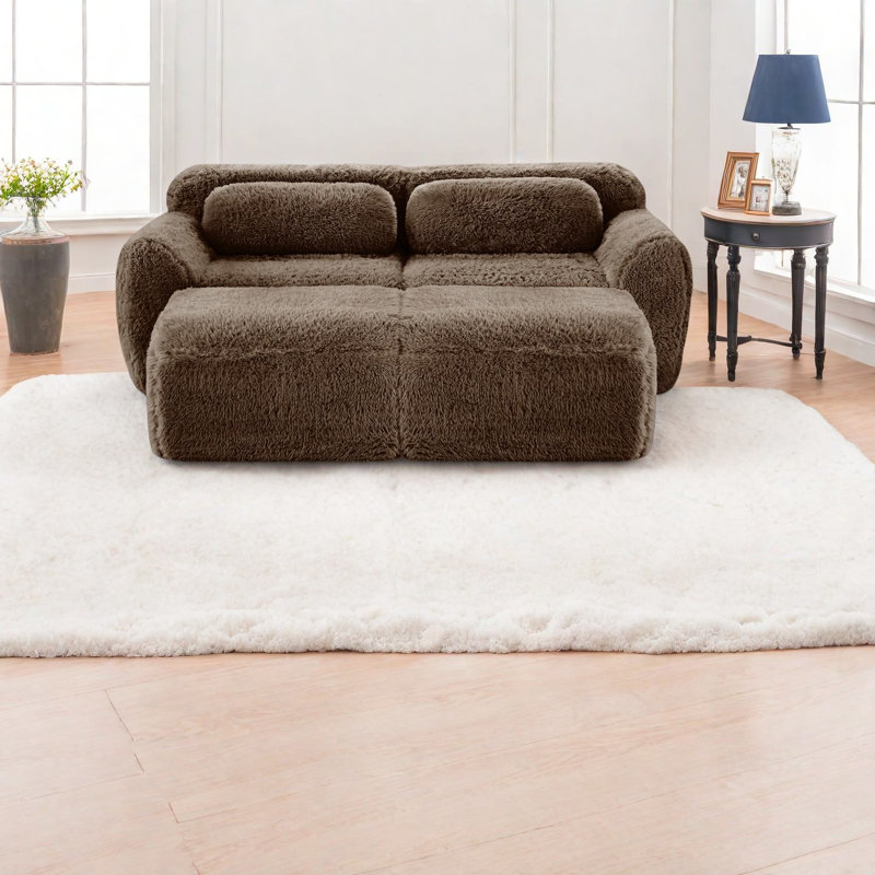 Canapé modulaire spacieux en chocolat, tissu moelleux, aucun assemblage requis