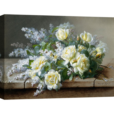 A Still Life With Roses by Raoul De Longpre - Wrapped Canvas Painting