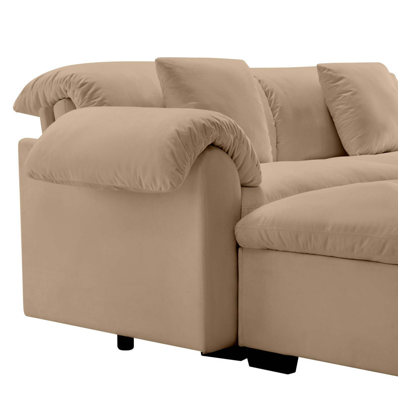 Canapé modulaire en velours avec rangement et repose-pieds Rowan, Velours havane