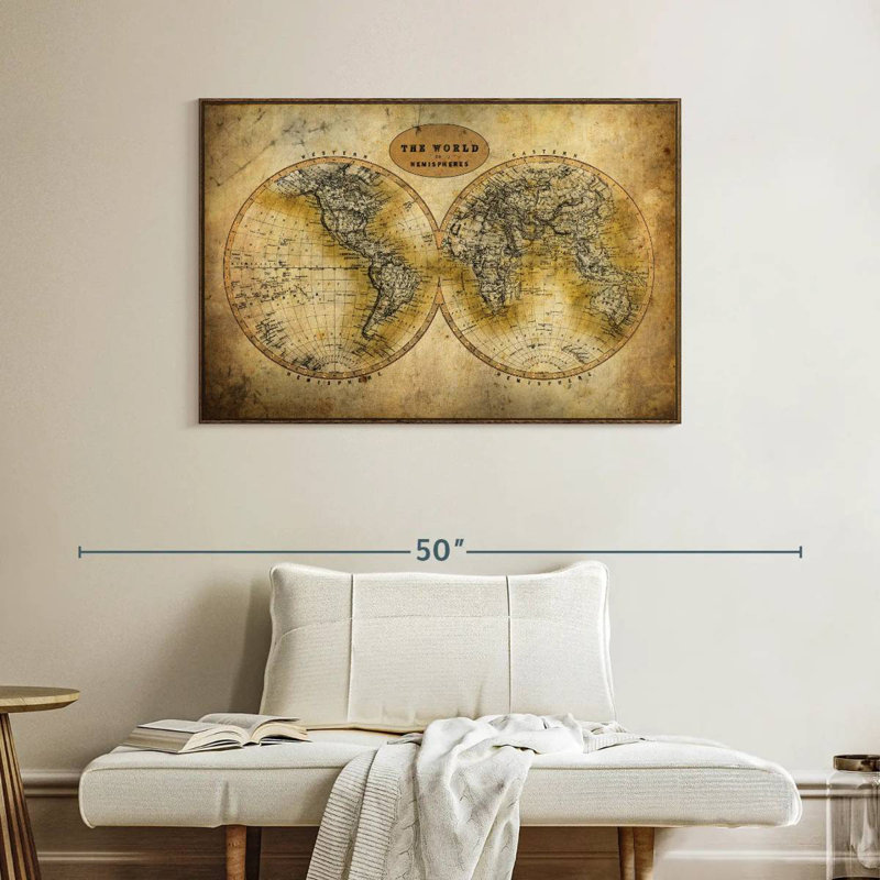 Découvrez le monde, 40 po x 27 po, Cadre flottant noyer
