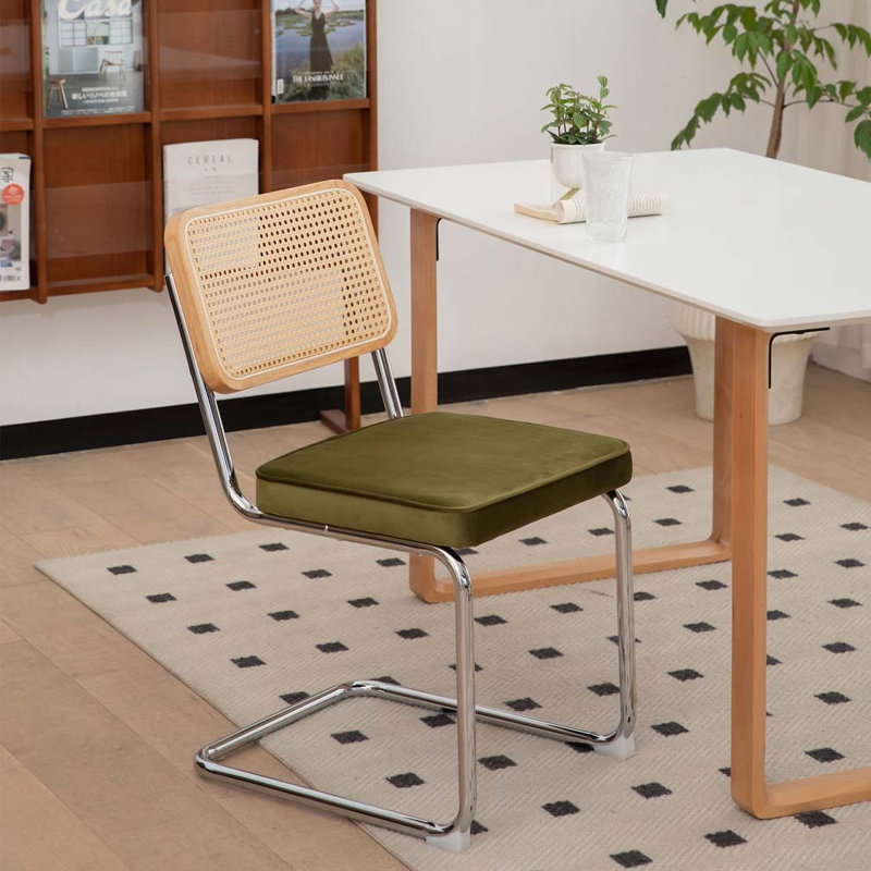 Velvet Side Dining Chairs with Legs, Silver, Olive Green